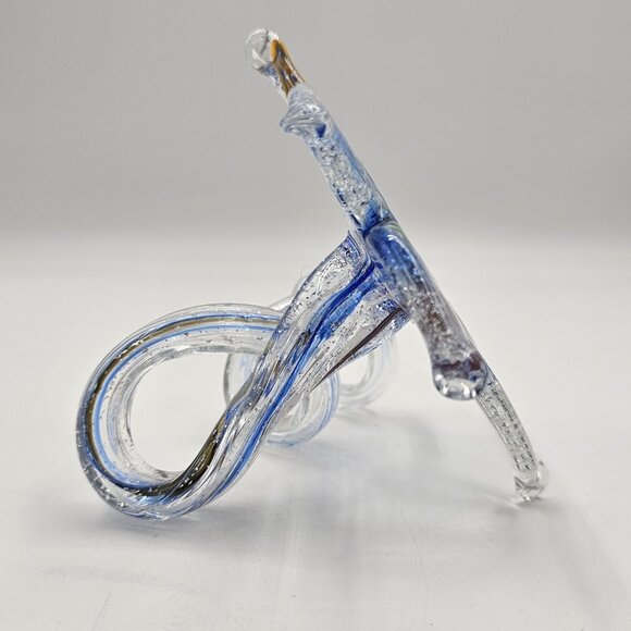 Murano Italy Hand Blown Glass Flower Sculpture Silver Blue Swirl Stem Art 4.75" - Picture 5 of 12